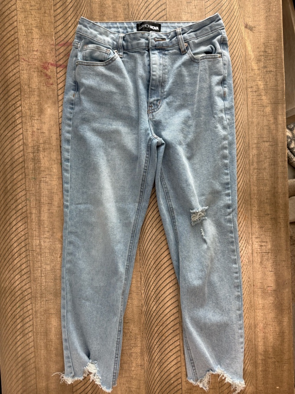 Fashion Nova Light Blue Distressed High Waist Jeans